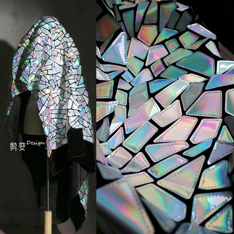 

Symphony gradient mirror leather fabric geometric artificial pu clothing jacket makeover designer fabric for patchwork