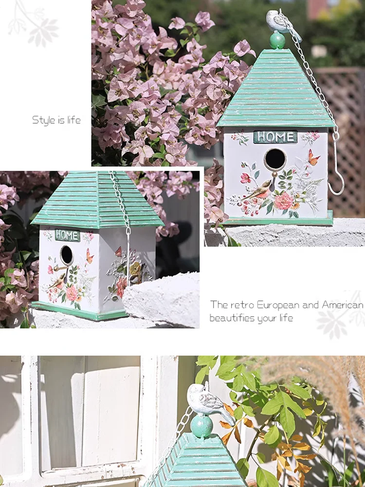 Rustic Vintage Metal Iron Decorative Birdhouse - Charming Garden Accent for Outdoor Spaces