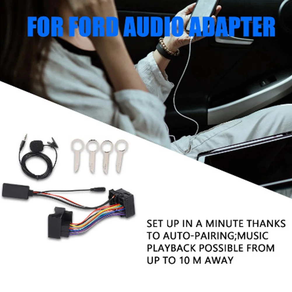 Car Bluetooth-Compatible 5.0 Music AUX Adapter with Mic Aux-In Audio Cable Harness Adapter Hands-Free Call for Ford Mondeo Focus