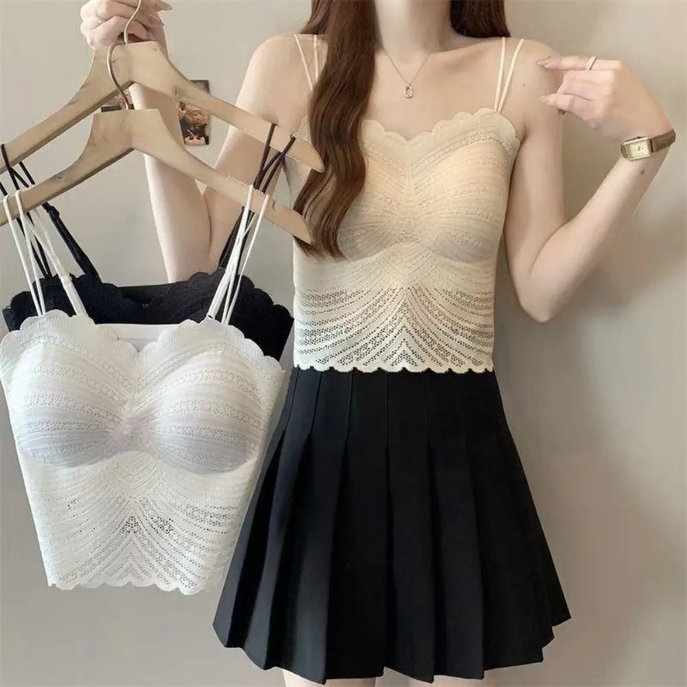 Lace Design Lace Camisole V Neck Style Built In Padded Lace Camisole Bra Top Spaghetti Straps Layering Wear V Neck Tank Top
