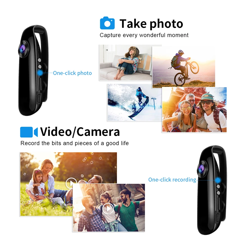 Salange 1080P Mini Camera Back Clip Portable HD Micro Cam Pocket Video Recorder Motion Detection for Outdoor Cycling Meeting