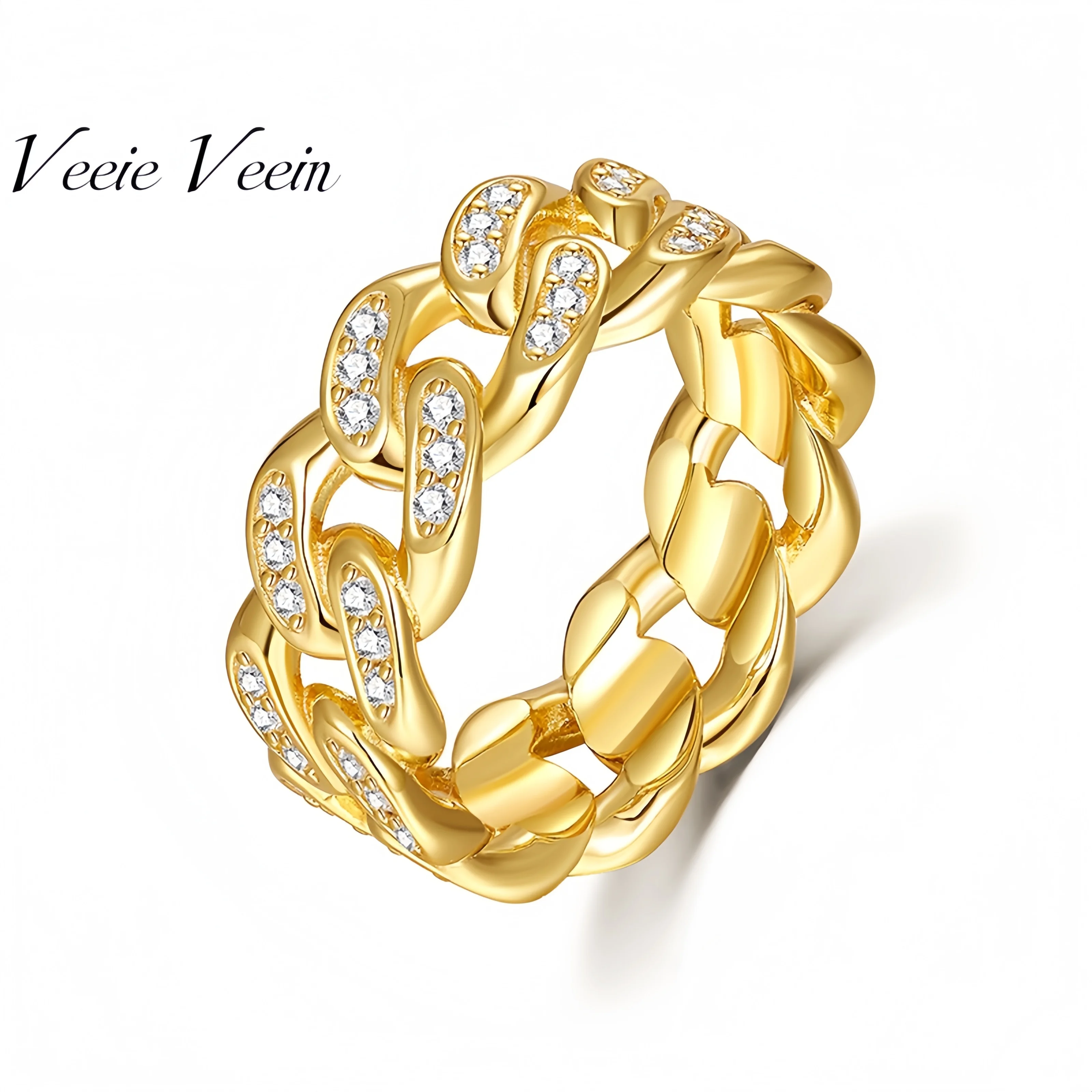 

Veeie Veein Элитный бренд Высокое качество S925 Стерлинговое серебро Муассанит Сертификат GRA Кольцо с выдолбленными кубинскими украшениями