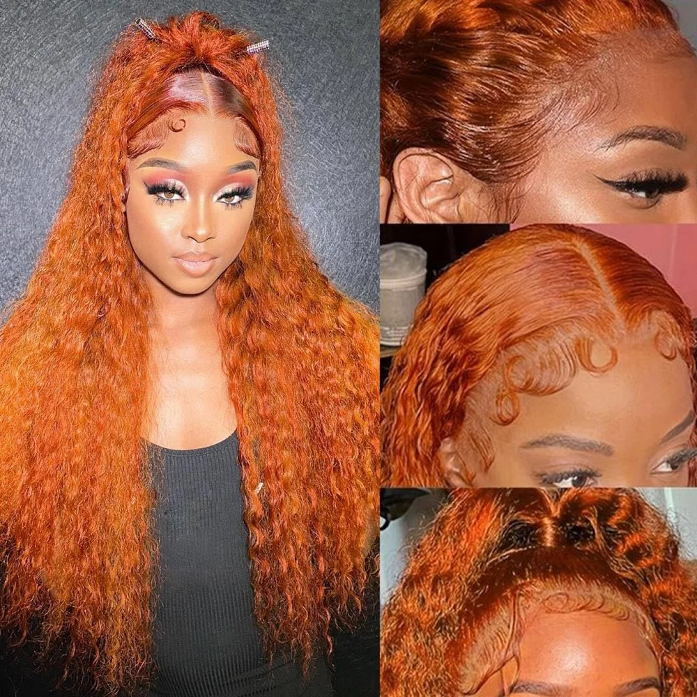 

13×6 HD Кружевные передние бесклеевые волнистые парики Человеческий парик Предварительно выщипанный Предварительно вырезанный 180% Плотность Готов к бесклеевому рыжему для чернокожих женщин
