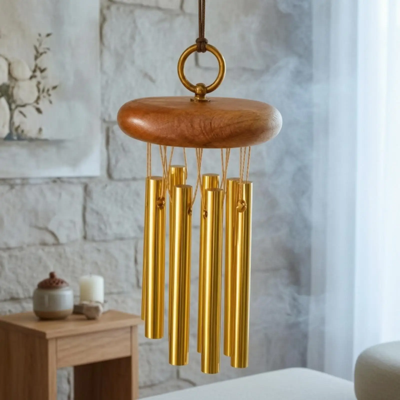 Compact Wooden Hand Chime Sound Beam Instrument Metal Bells for Breathwork Relaxation Therapy Peaceful Corner Decor