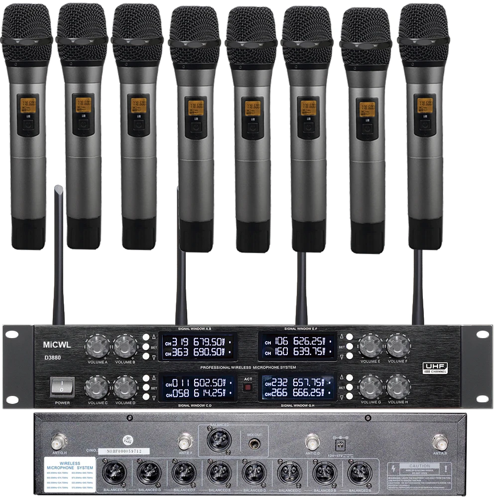 Pro UHF Digital Wireless 8 Handheld Microphone System Stage Performance Press Conference Singing 400 Channel MiCWL D3880