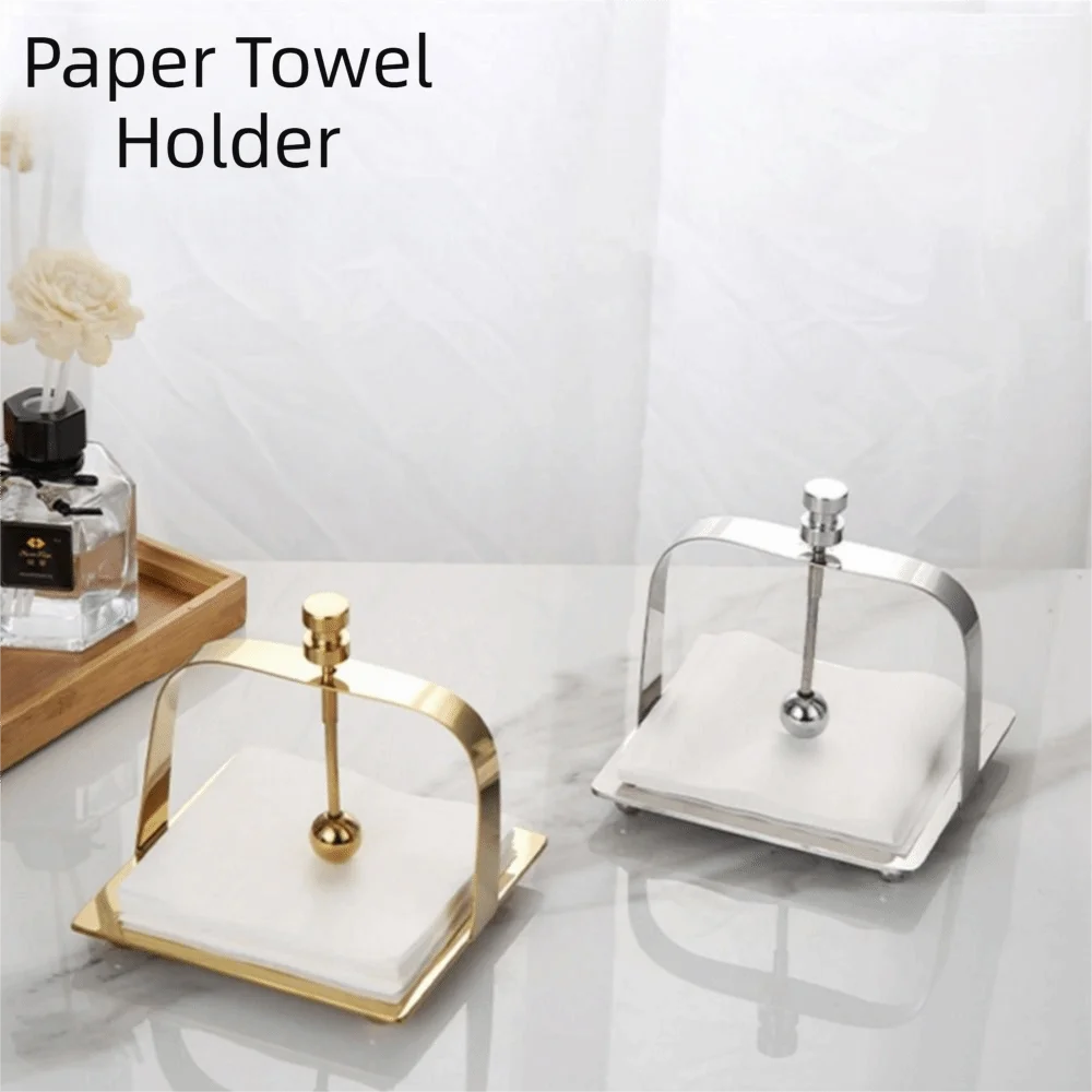 Desktop Stainless Steel Paper Towel Holder Square Base Modern Minimalist Napkin Holder Nordic Space Saving Tissue Holder Hotel