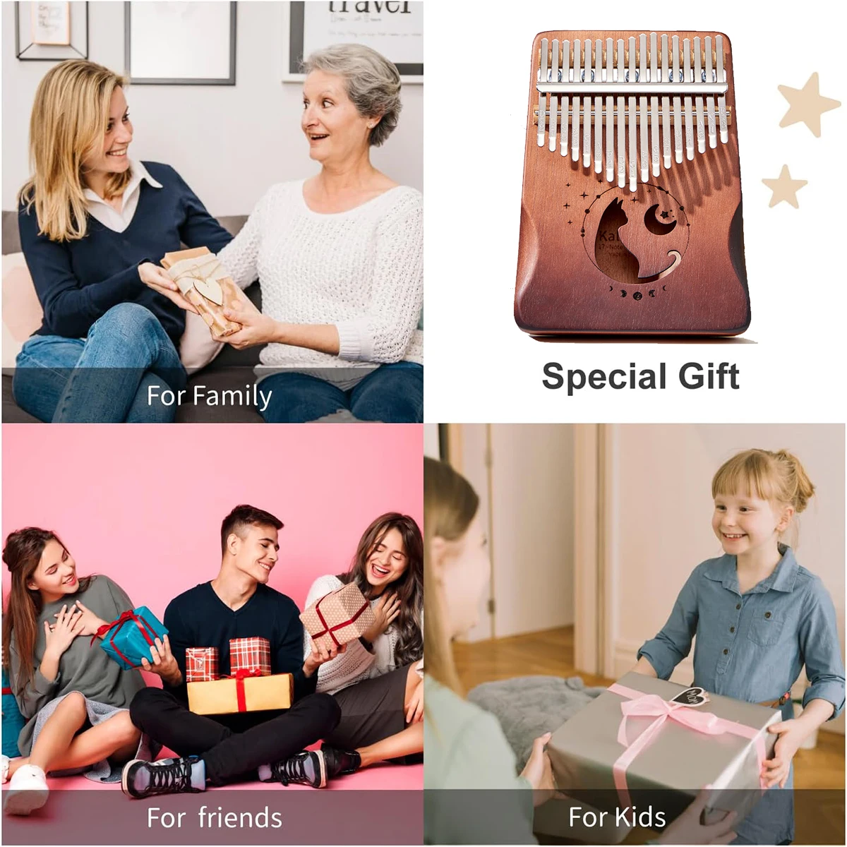 Miwayer 17/21 Keys Cat Kalimba Thumb Piano, Mahogany Wood, Beginner Musical Instrument with Bag & Tuning Kit image 6