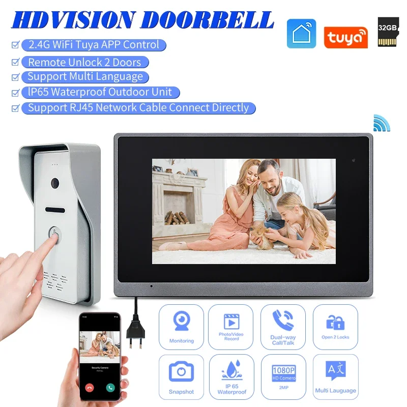 

High Quality Wholesale IP Wired Interfone IP 65 Doorbell Wifi Tuya Video Intercom System HD 1080P Intercom Remote 2 Doors Unlock