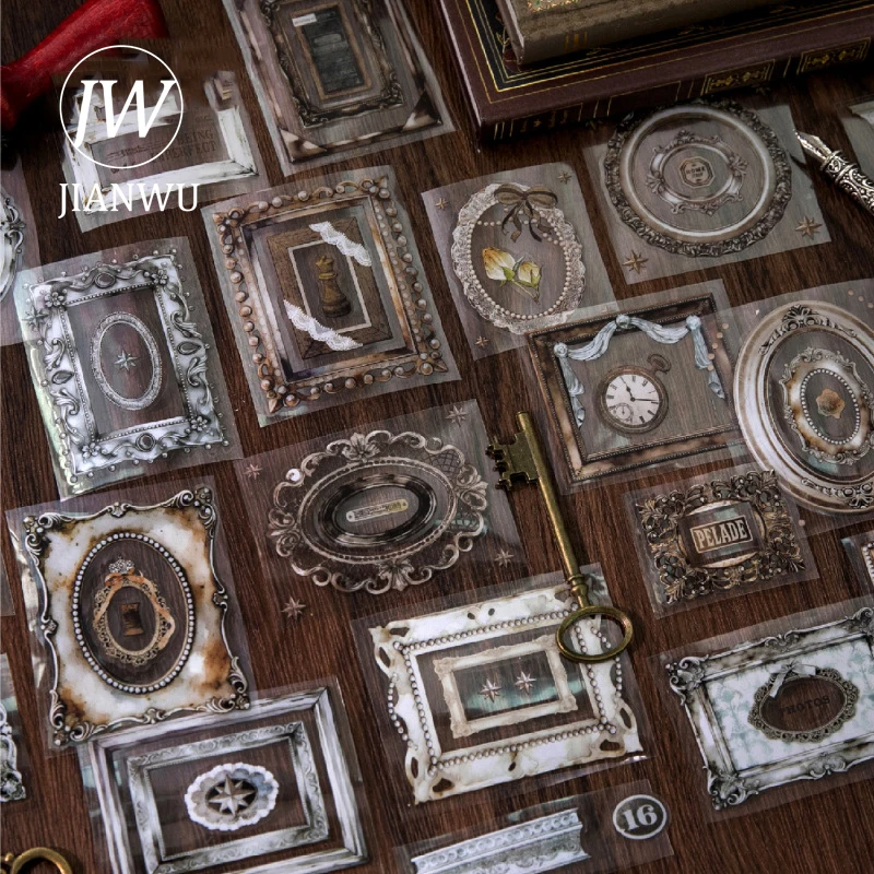 JIANWU Retro Border Series Vintage Baroque Frame Landscape Material Collage Scrapbooking PET Tape Creative Journal Stationery