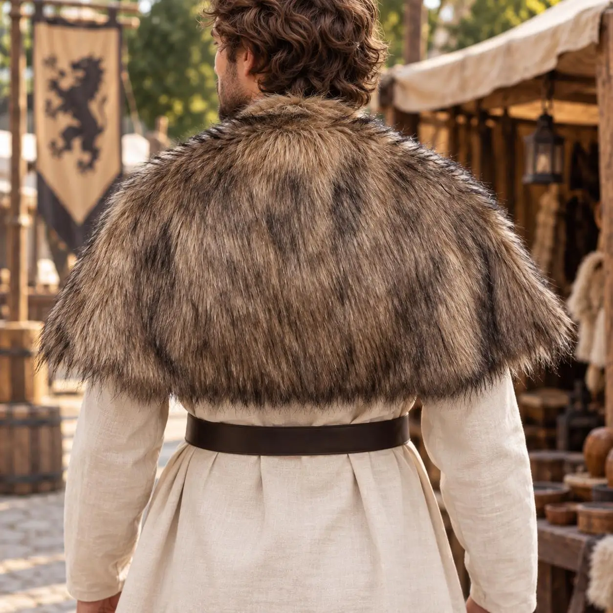 Halloween Medieval Faux Fur Shoulder Cape, Viking Warrior Shawl, Ren Faire Cosplay Fur Collar Cloak, Adjustable Chest Strap Cost image 4