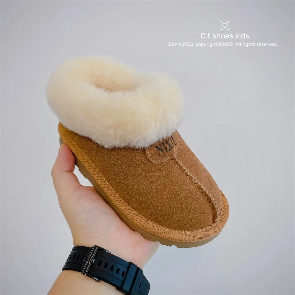 Bottes de neige thermiques en coton pour enfants, grandes bottes en peluche, mini peau de mouton, chaussures chaudes pour bébé, garçons et filles, hiver