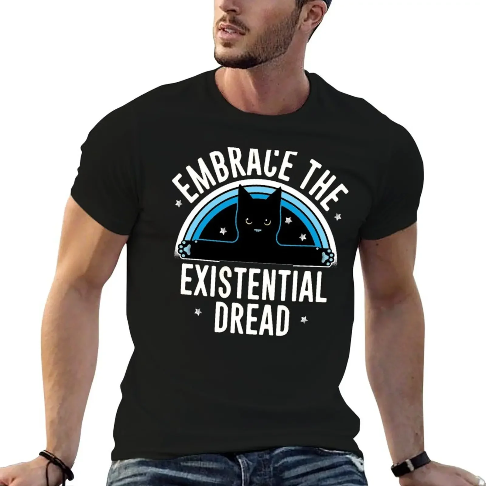 EMBRACE THE EXISTENTIAL DREAD FUNNY CAT SHIRT T-Shirt basketball graphic tees blue archive compression shirt men