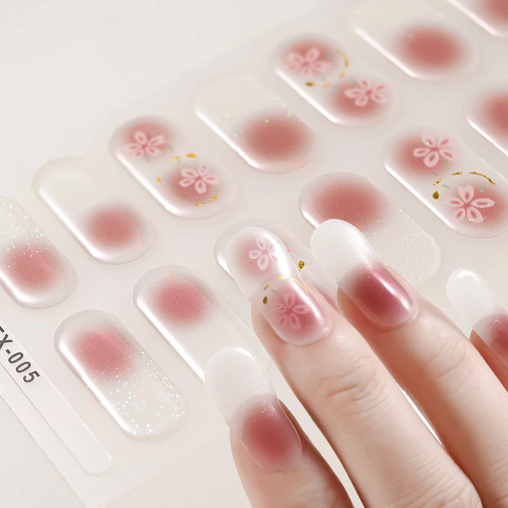 1Sheet Semi Cured Gel Nail Wraps Gradient Sequins LED/UV Lamp Cured Sticker Nail Strips Press on Nails Manicure UV Gel Stickers