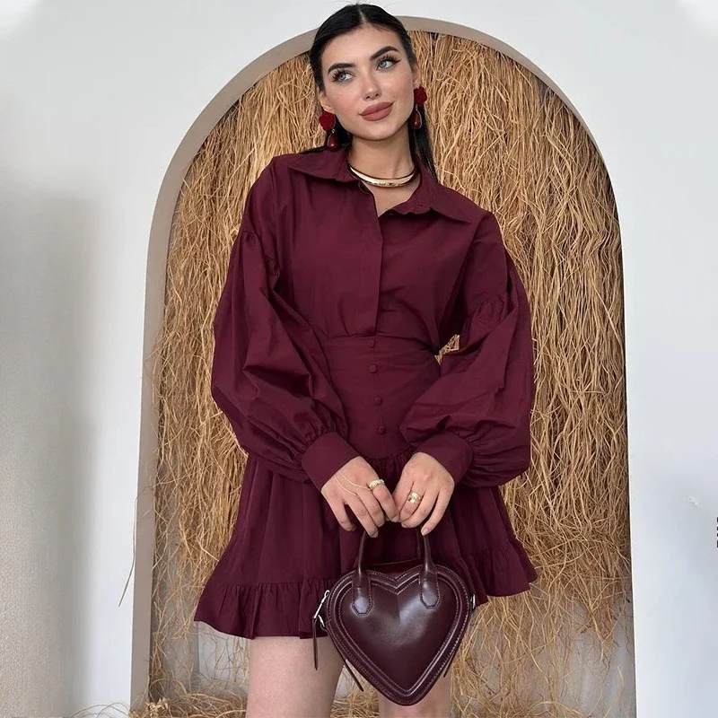 Ruffles Short Skirt Women's Suits Fashion Lapel Single-Breasted Shirt Slim Wrinkles Skirt Leisure Set Autumn Female Set