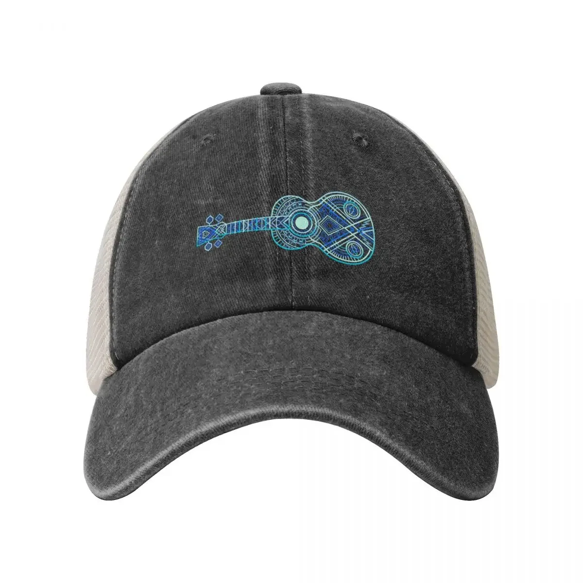 HORIZ NO TEXT 2023 String Theory 1: Bright Blues (recommended: print on dark) - 100 Days of Ukulele Cowboy Mesh Baseball Cap