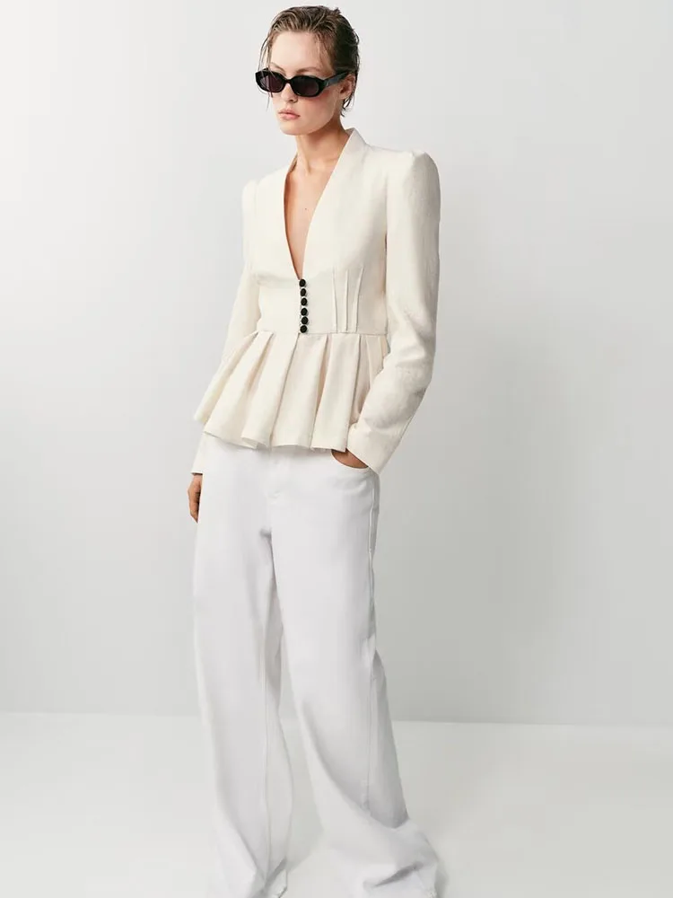 

New 2026 Women's Long Sleeve Padded Shoulder Gown Style Suit Jacket Fall Season Fashion European Style Outerwear 7740876 052
