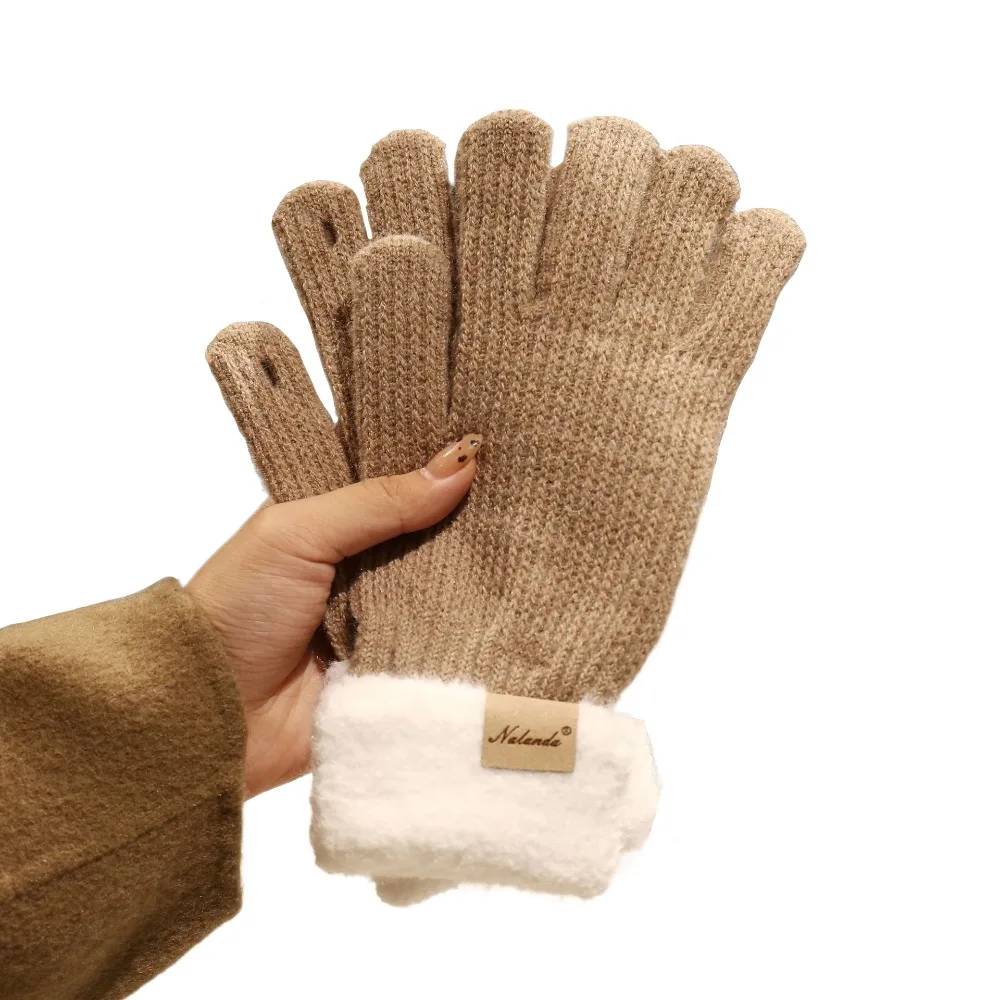 

New Touch Screen Knitted Gloves Plush Windproof Outdoor Gloves Keep Warm Thick Warm Cold-proof Gloves Autumn Winter