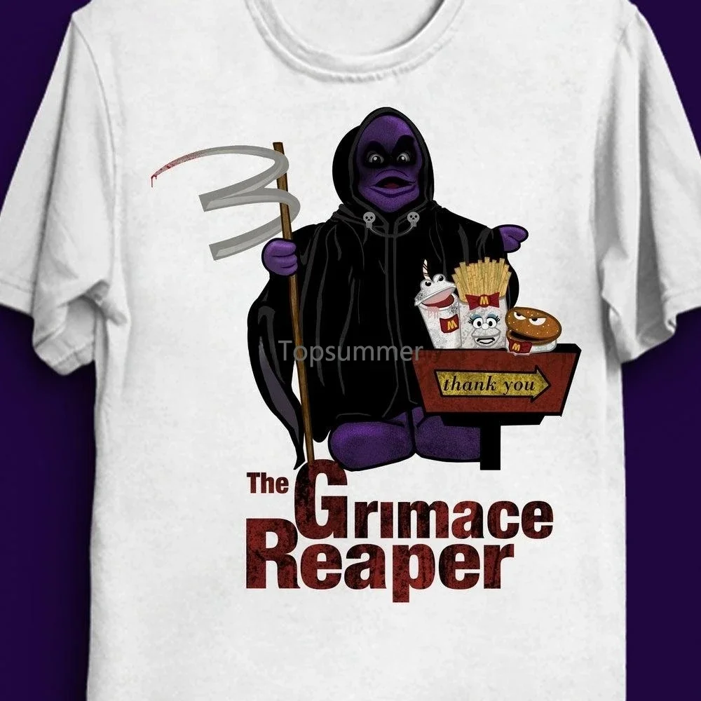 Grimace Reaper Mcdonalds Grimace As Grim Reaper Fast Food Ad Mascot Funny Pun T Shirt Mens Or Woman’S Tee Shirt