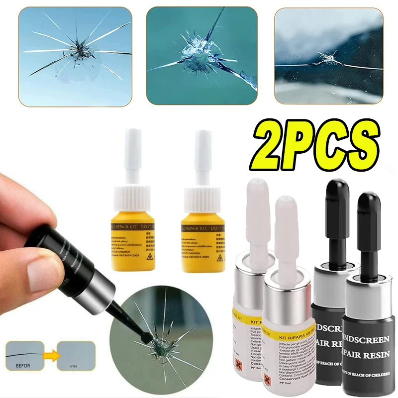 2PCS Windscreen Crack Quick Repair Fluid Scratch Remover Glue Crack Repair Restorer Car Wax Remover Car Glass Repair Tool