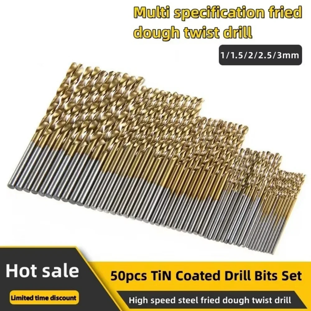 50PCS Twist Drill Set 1-3mm Drill Multi Function Titanium Coating High Speed Steel Twist Drill Bit High Speed Drill Bits Tools