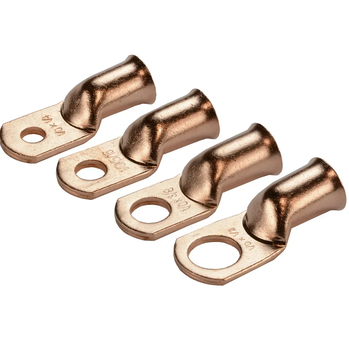 25/10Pcs 1/0 AWG Gauge Bare Copper Cable Wire Lugs Ring Crimp Terminal 3/8" 5/16" 1/4" 1/2" Wire Connectors Assortment Kit view 3