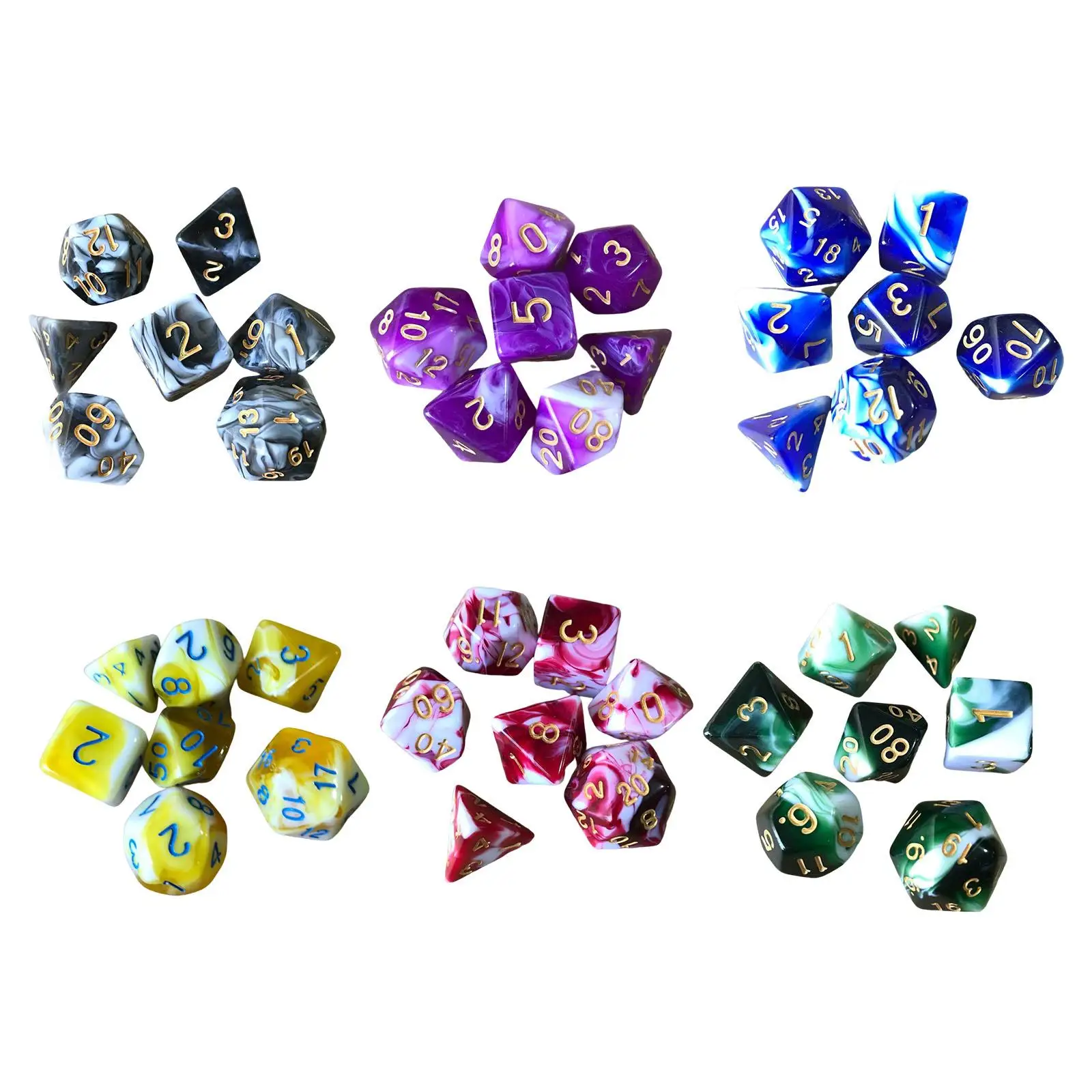 Set of 7 Polyhedral Dice, Set with Bag, Party Toy D4 D20 for DND Math Class