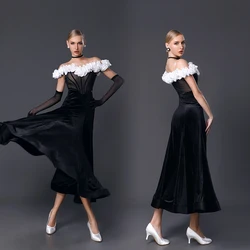 Sexy Ballroom Dance Competition Dress  Custom 2024 New Women Ruffled  Waltz Black Costume Modern Performance Clothing Stage Wear