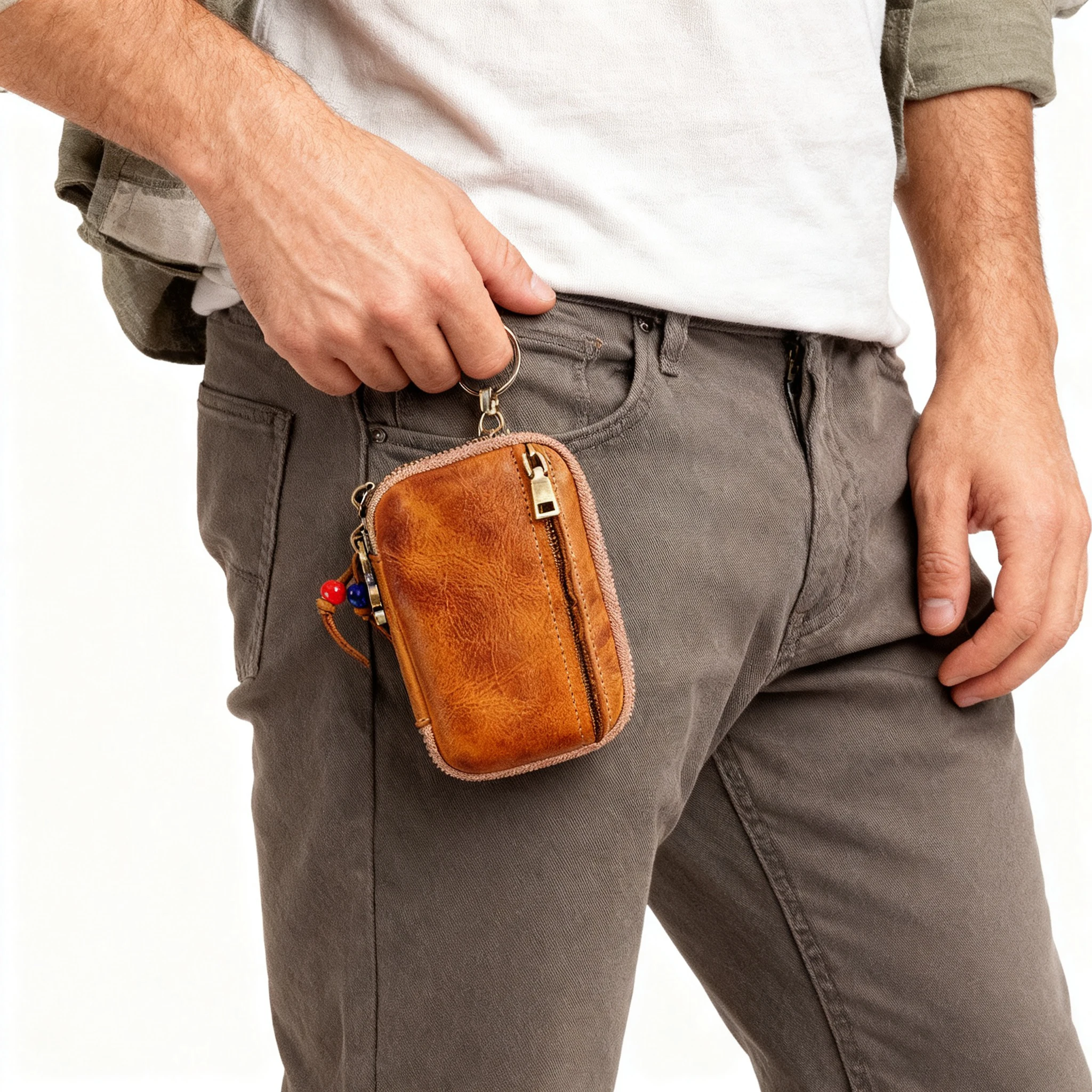 Genuine Cow Leather Men & Women Key Case Bag Pouch Multi Function Key Chain Wallet Fashion Housekeeper Holders 6 Key Rings