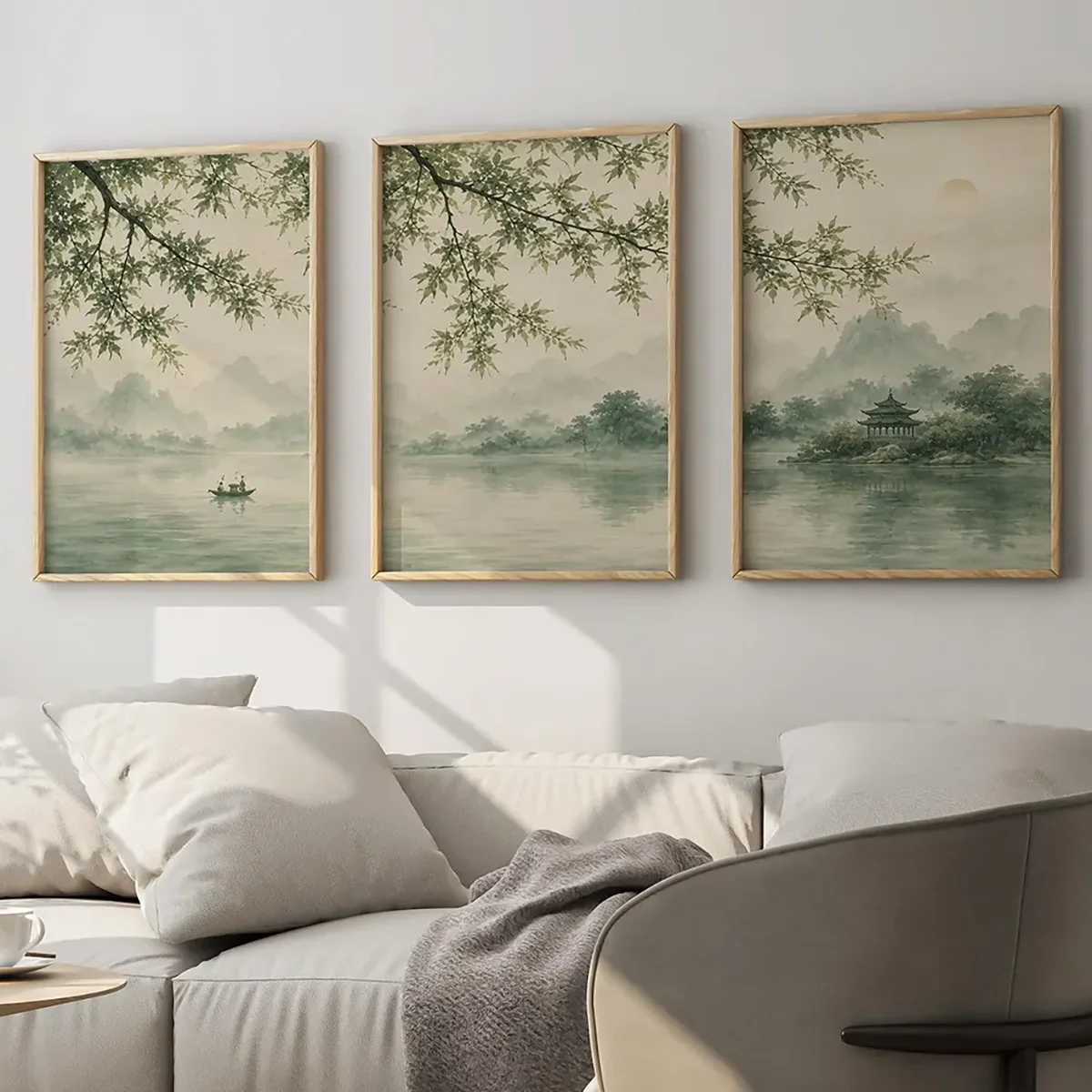 3PCS  Frameless,3PCS Japanese Landscape Triptych Wall Art   Asian Nature Poster  Japandi Style Decor  Canvas Painting for Room D