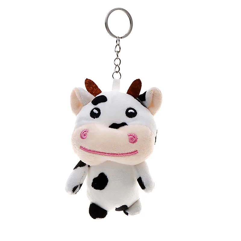 11cm Plush Cow Toy Keychain Soft Plush Filling Good Elasticity Doll Cartoon Animal Key Ring Pendant Bag Decoration Birthday Gift