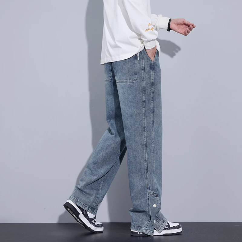 S-3XL Teenage Jeans Appear Slim and Loose Fitting Casual and Versatile Sportswear Pants Straight Leg Trendy Jeans