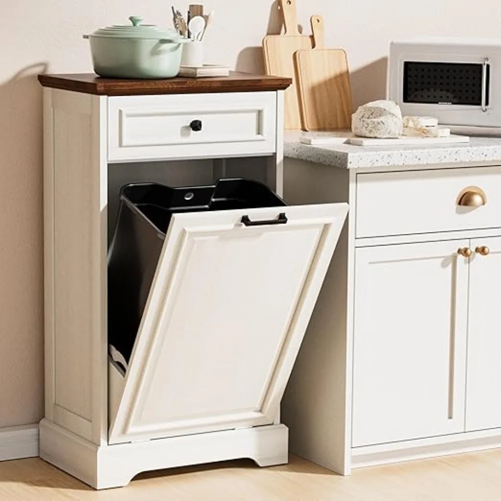 

13 Gallon Out Trash Cabinet Kitchen Waste Bins, Laundry Hamper Out Pet Proo Hidden Trash Can or Kitchen Living Room, Antique Whi