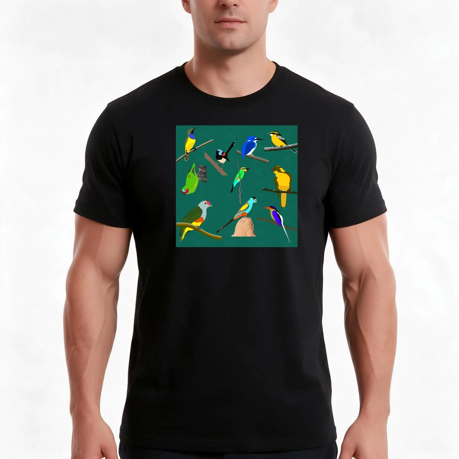 All the birds panel, Cairns Birders T-Shirt, Summer Casual Cotton Tee, Oversized Streetwear Tops, Vintage Graphic Print