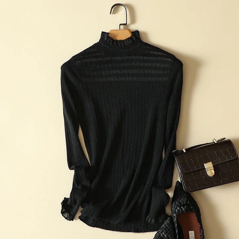 Kant uitgehold gebreide trui rond Ne Long Sve Warmte Lente Nieuwe Sle Ondergoed Top voor Dames Woon-werk Pure kleur