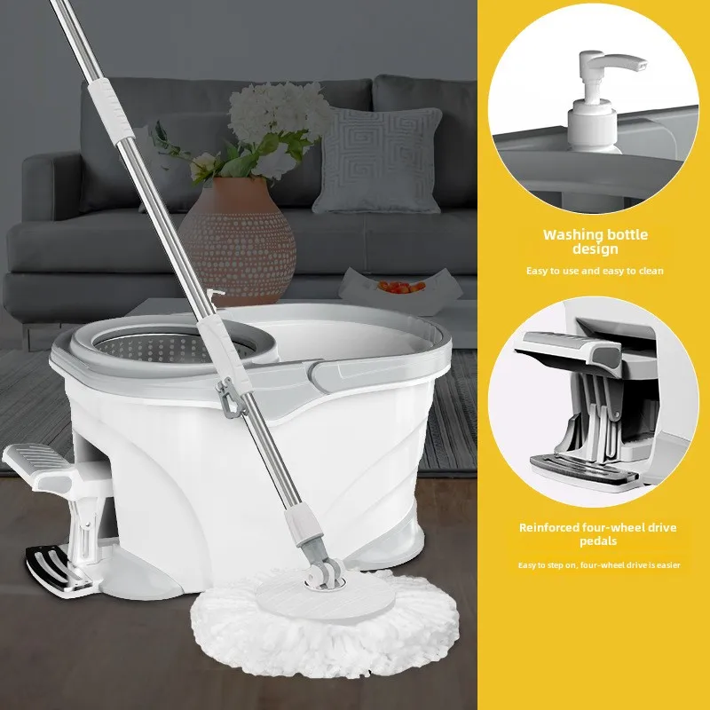 New Design Foot Pedal Household Cleaning 4-Drive Rotary Mop with Foot Pedal Telescopic Rod Stainless Steel Mop Bucket Sets