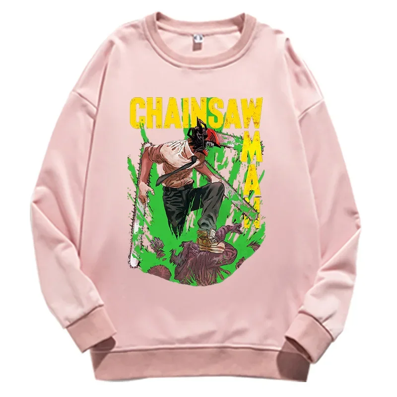 بالمنشار رجل أنيمي طويلة الأكمام طاقم الرقبة البلوز للجنسين القطن تي شيرت اليابانية الكرتون طباعة الوالدين والطفل مطابقة الملابس #3