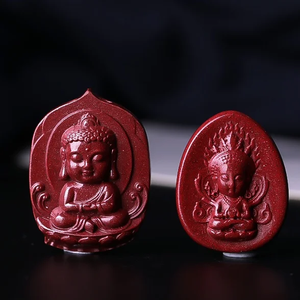 

5A Natural Cinnabar Sakyamuni Buddha Necklace Pendant Zinnober Genuine Vermilion DIY Jewelry Material