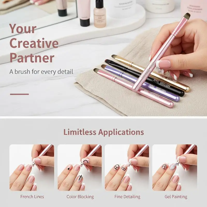 Nail French Half Round Pen Nail Art Painting Brush Metal Handle Gel Drawing Brush For Gel Tip Extension Acrylic Builder Accesso