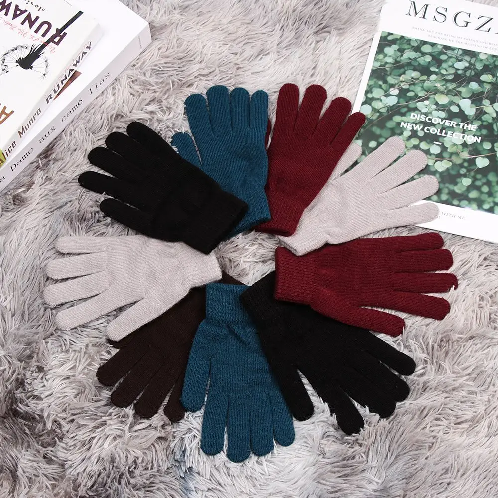 Magic Accessories Winter Warm Basic Thicken Full Fingered Gloves Mittens Wool Knitted  Lining