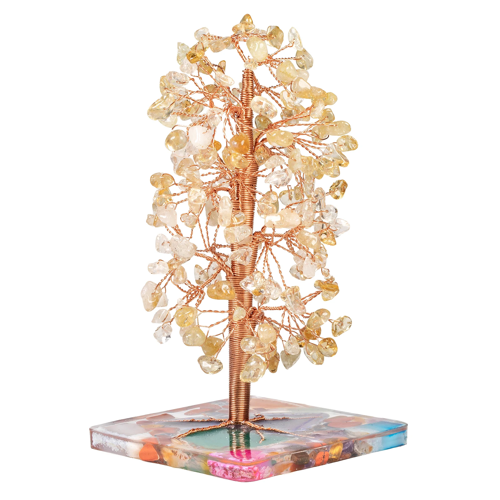 Árbol de cristal de 7 Chakras con Base de rebanada de ágata de resina, árbol de dinero de la suerte para decoración del hogar