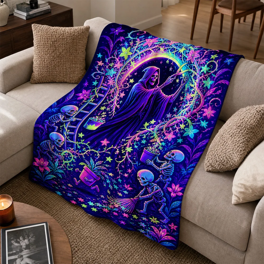 Ultimate Spooky Halloween Witch Skeleton Throw Blanket Sofa Cover Gothic Plush Decoration for Fall Horror Party Night Decor Gift