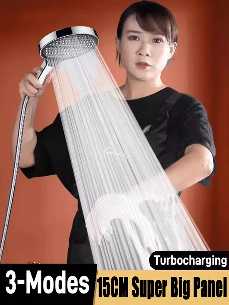 15CM Super Big Panel High Pressure Shower Head 3 Modes Adjustable Water Saving Spray Nozzle Massage Spa Pressurized Showerhead