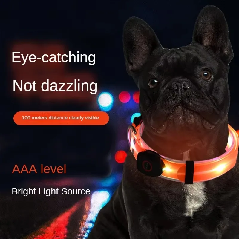 

USB Rechargeable LED Luminous Dog Collar Solid Pattern Nylon PVC Encapsulation Ribbon Hand Holding Rope for Pets