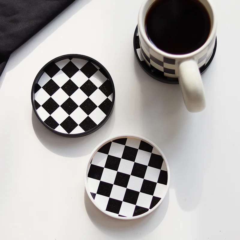 Nordic Ins Black and White Cup Mat Checkerboard Tea Coaster Table Mat Coaster  Nordic Home Decor Desktop Storage