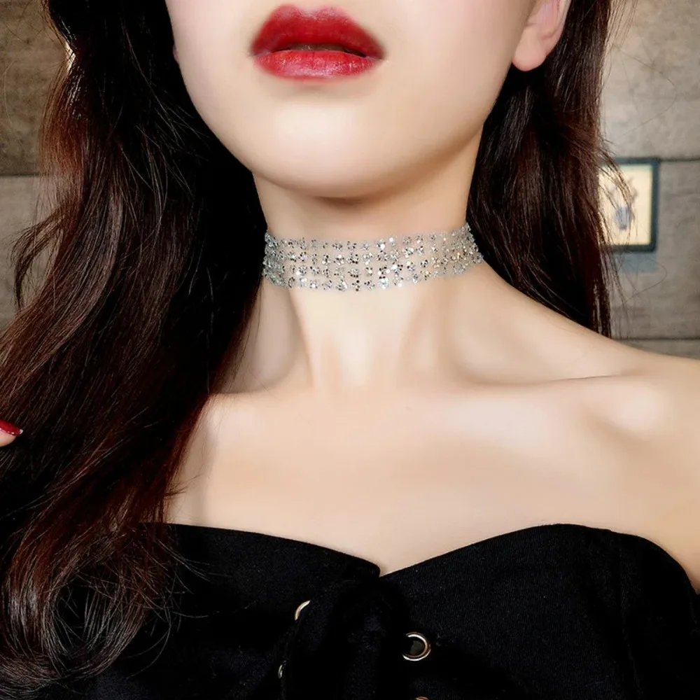 SUMENG 2024 New Sexy Neck Collars Shiny Sequins Invisible Clavicle Chain for Women Girls Bar Punk Gothic Choker Jewelry Gifts