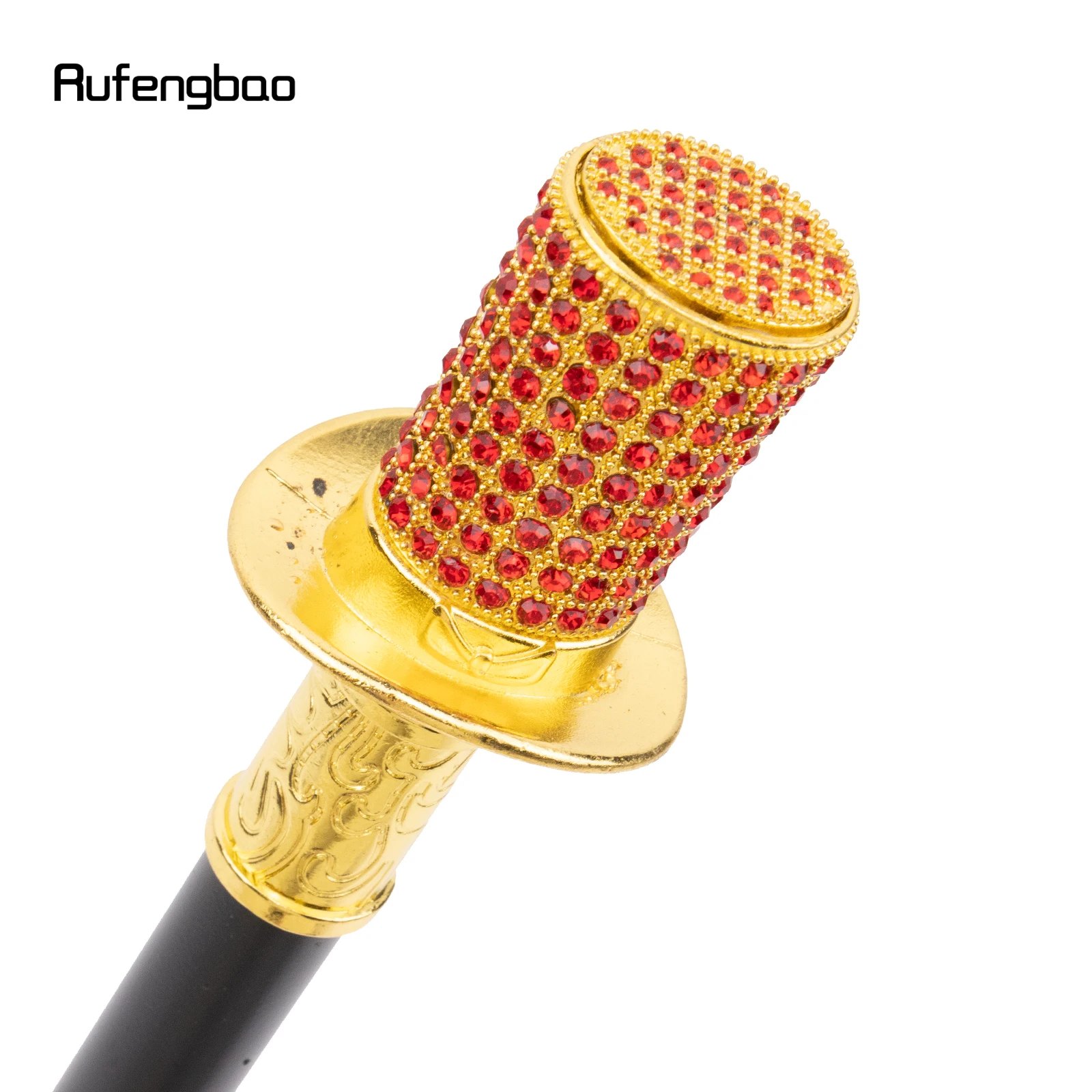 Golden Red Artificial Diamond Walking Cane Fashion Decorative Walking Stick Gentleman Elegant Cosplay Cane Knob Crosier 95cm