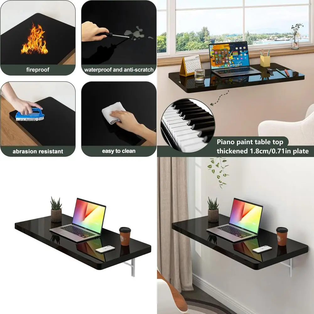 

Compact Glossy Foldable Wall Table for Multi-Purpose Spaces: Laundry, Office, Kitchen, Bedroom, Home Bar - Black (31.5 x 15.7)