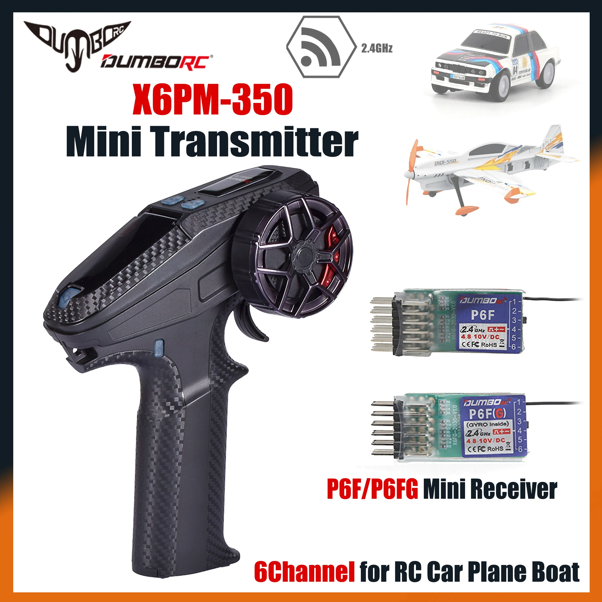 

DUMBORC 2.4G 6CH X6PM-350 4.8-12V Mini Transmitter P6F/P6FG Mini Gyro Receiver Radio Systems for RC Car Boat Airplane Drone Part