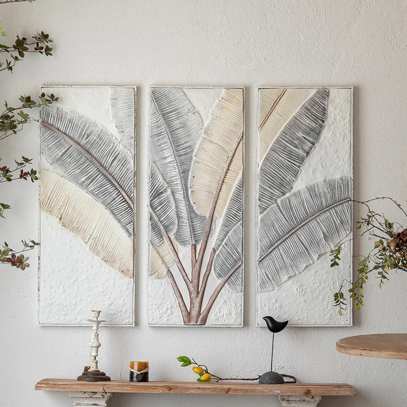 

Modern simple wooden home wall decoration American living room dining hall combination relief wrought iron old background