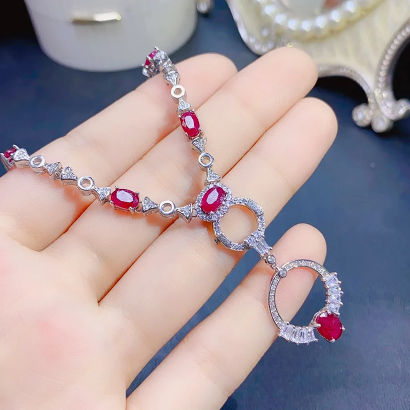 Natural ruby pendant necklace for women silver 925 jewelry luxury gem stones 18k gold plated free shiping items